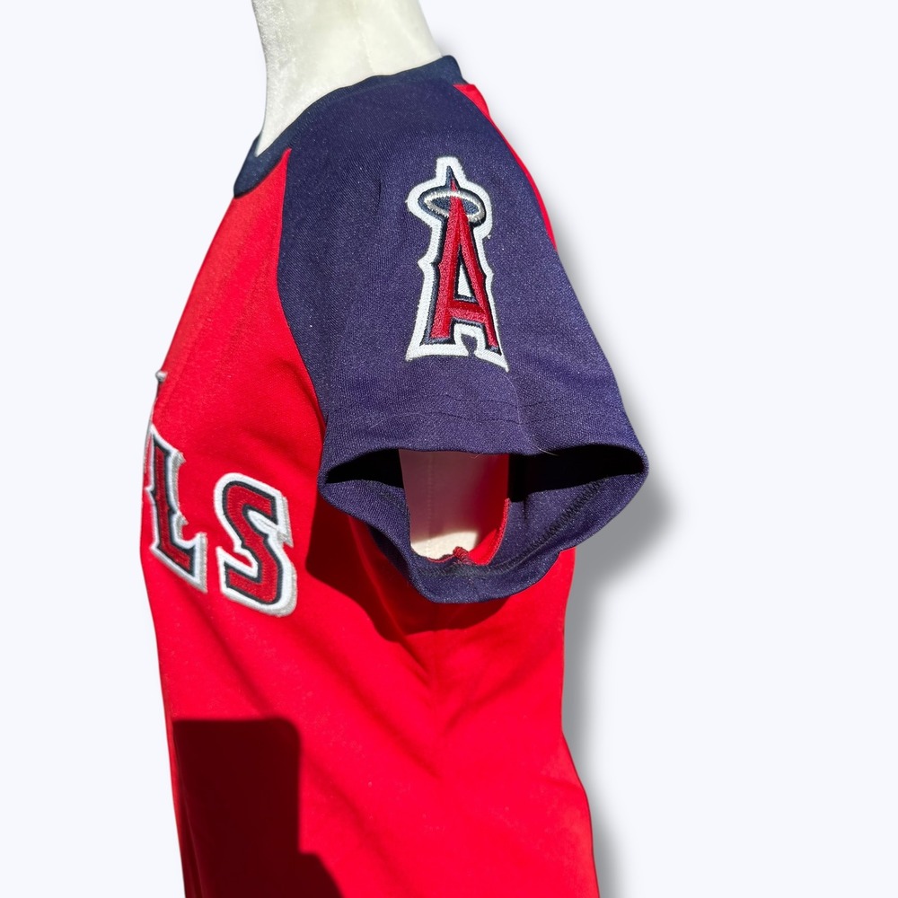 Majestic Angels Baseball Jersey Dress Red Navy Anaheim Los Angeles MLB Size M - Picture 4 of 10